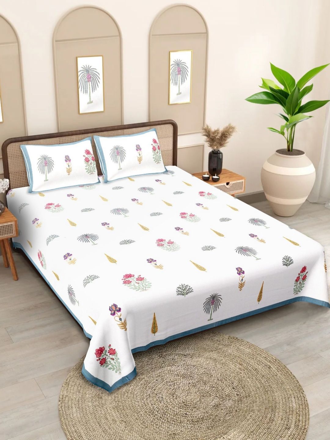 Texstylers Multicoloured Floral 210 TC Queen Bedsheet with 2 Pillow Covers