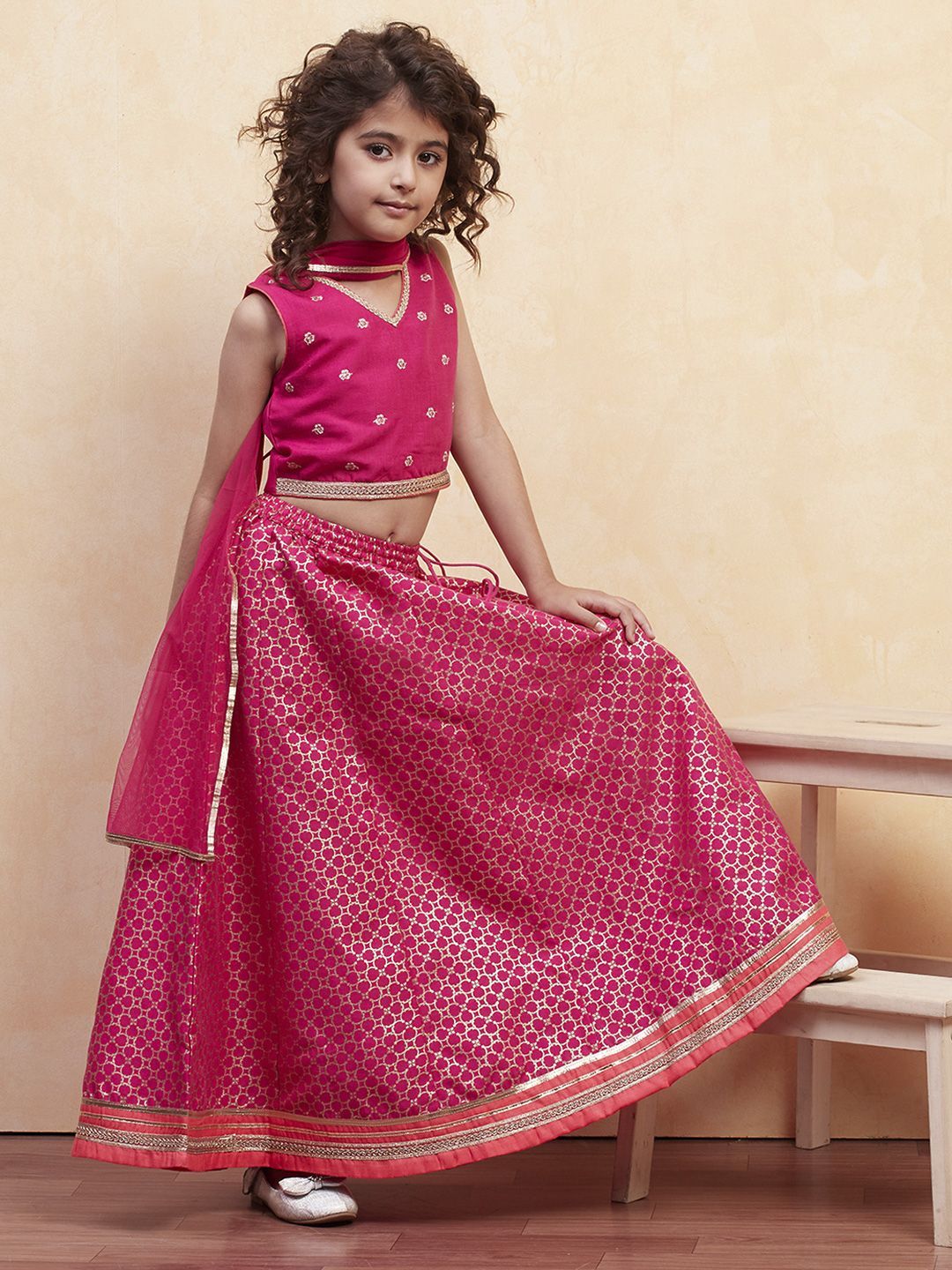 Biba Girls Embroidered Thread Work Ready to Wear Lehenga & Blouse With Dupatta