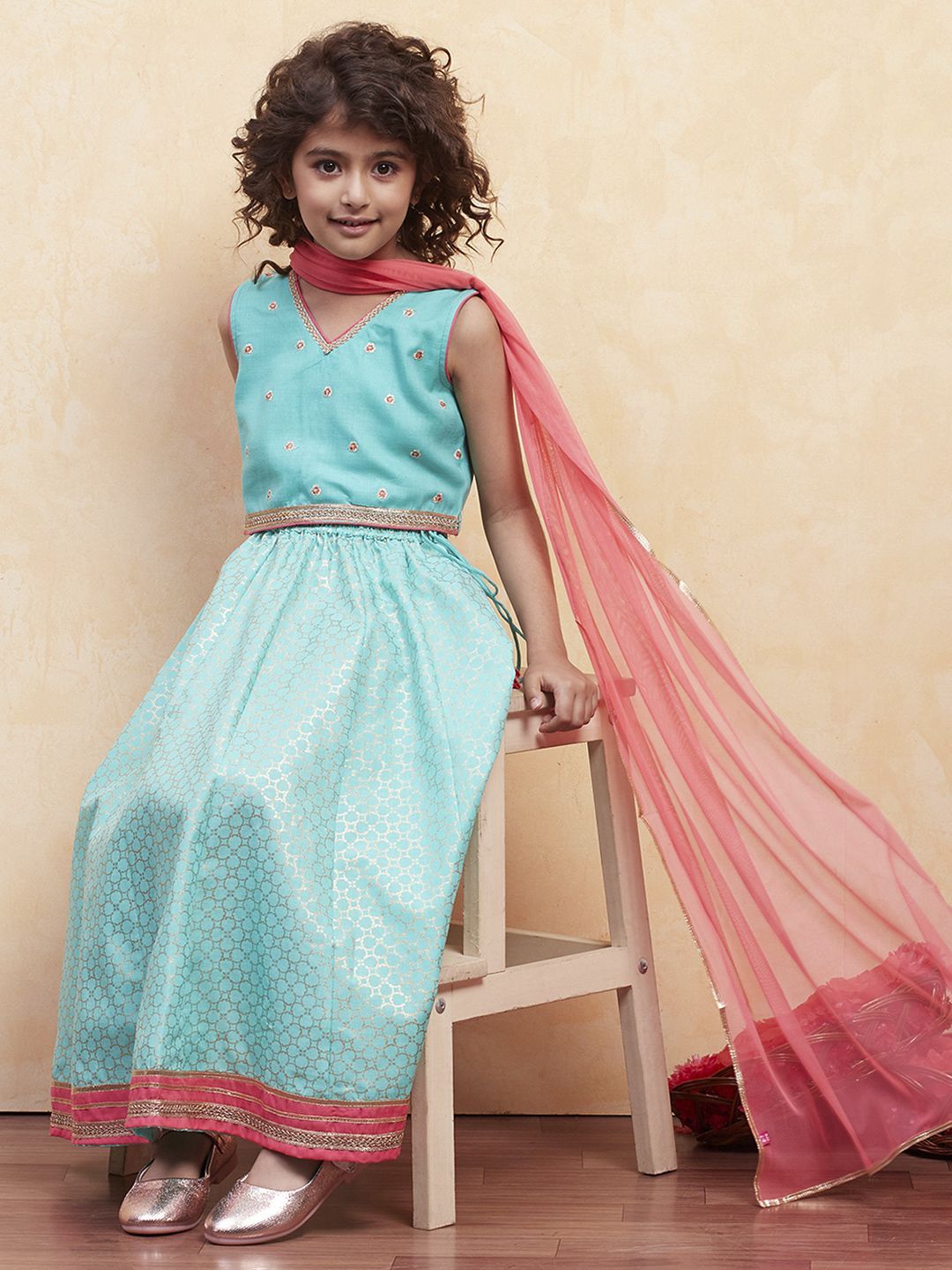 Biba Girls Embellished Ready to Wear Lehenga & Blouse With Dupatta
