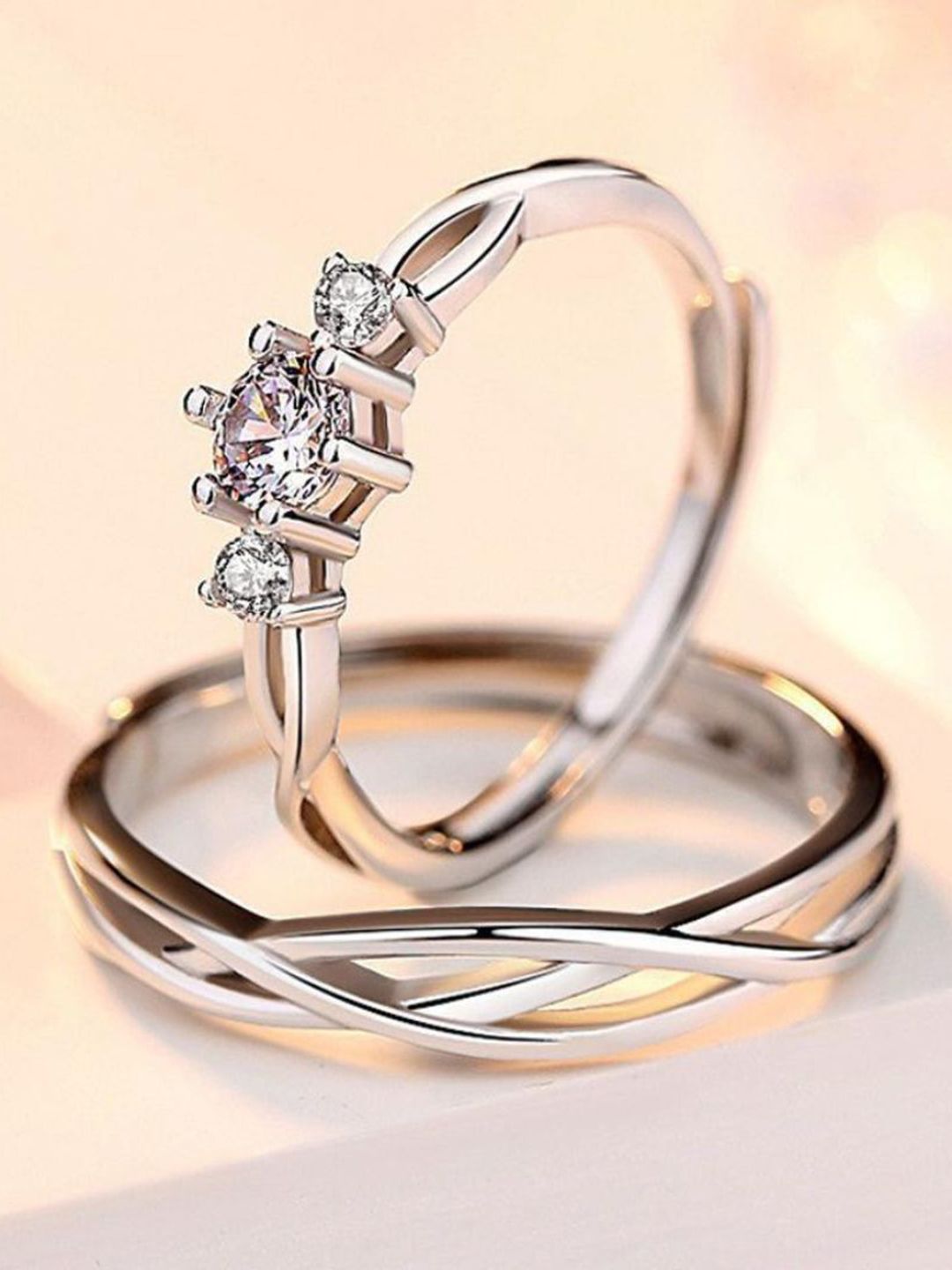 Teeragaj Silver-Plated Cubic Zirconia-Studded Adjustable Finger Ring