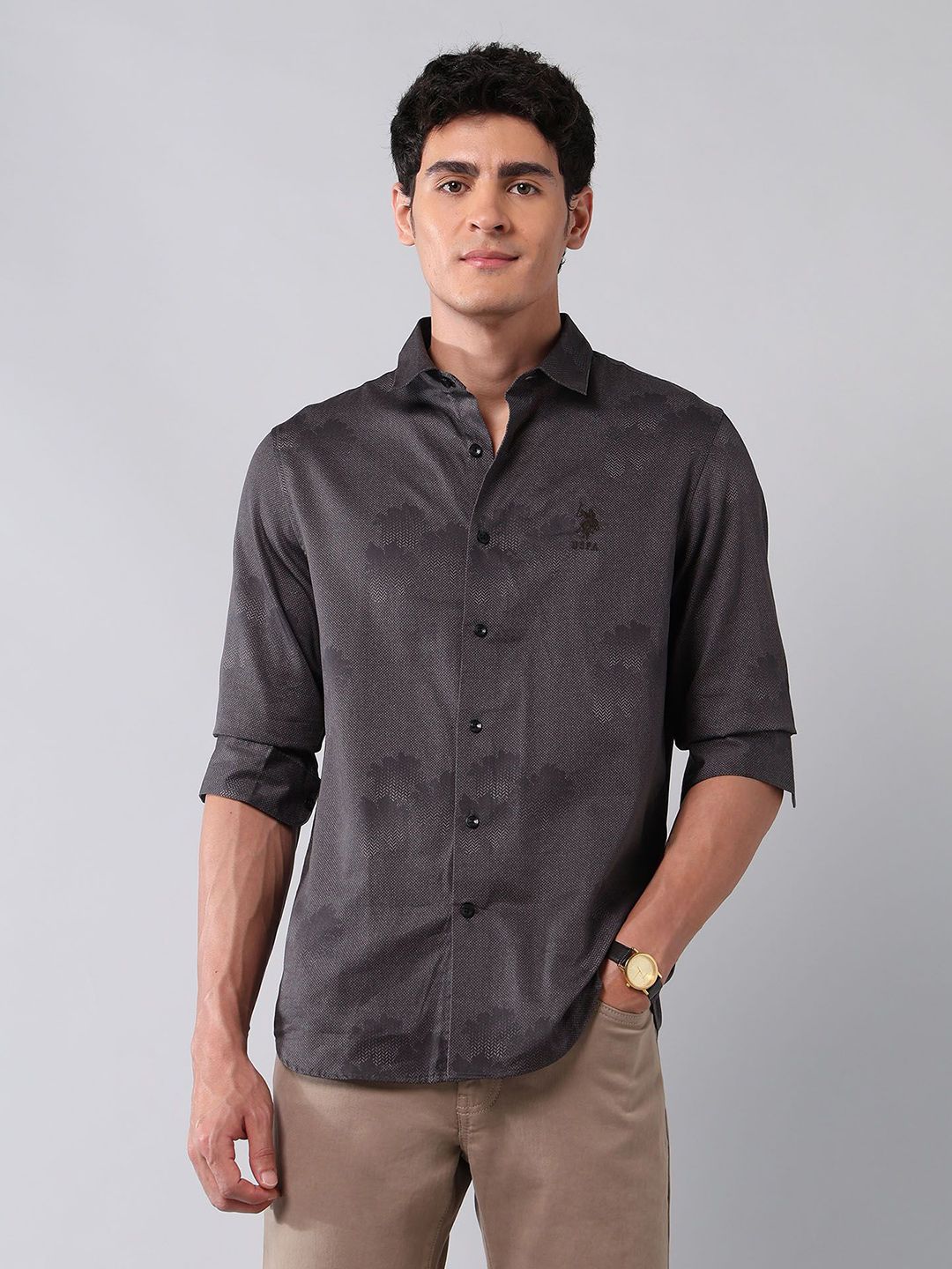 U.S. Polo Assn. Denim Co. Men Classic Fit Floral Printed Spread Collar Cotton Casual Shirt