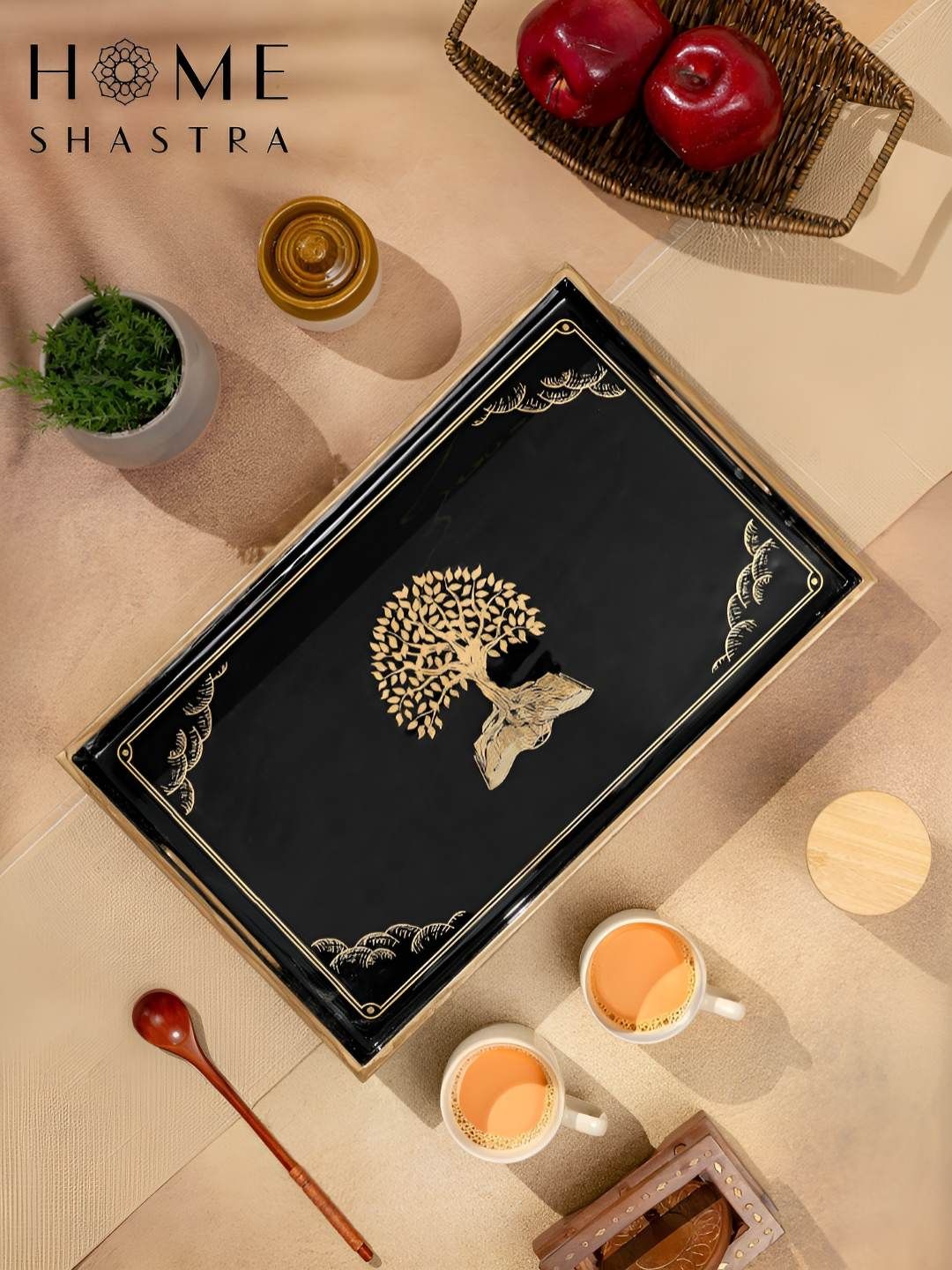 HomeShastra Black 2025 Wood 1 Pieces Easy to Clean Serving Tray