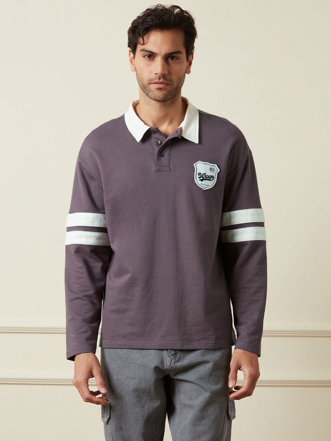 WROGN Men Colourblocked Polo Collar Applique T-shirt