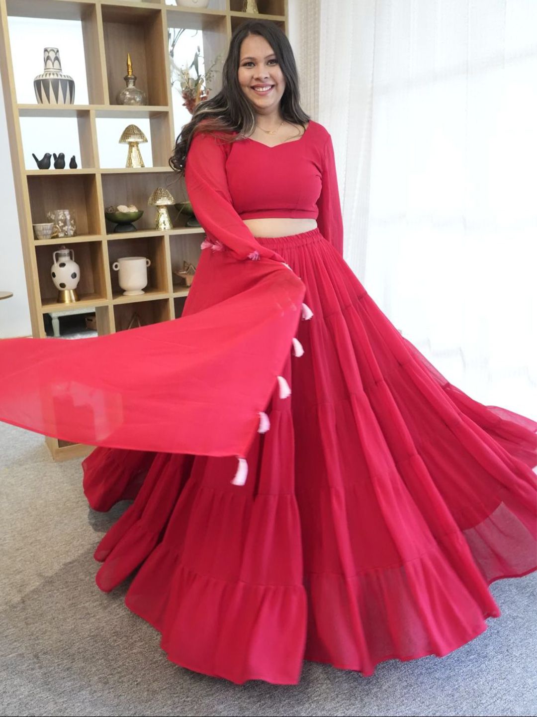 knee length dresses for ladies Gajari malai satin wedding Lehenga choli Sets for women & girls  FealDeal