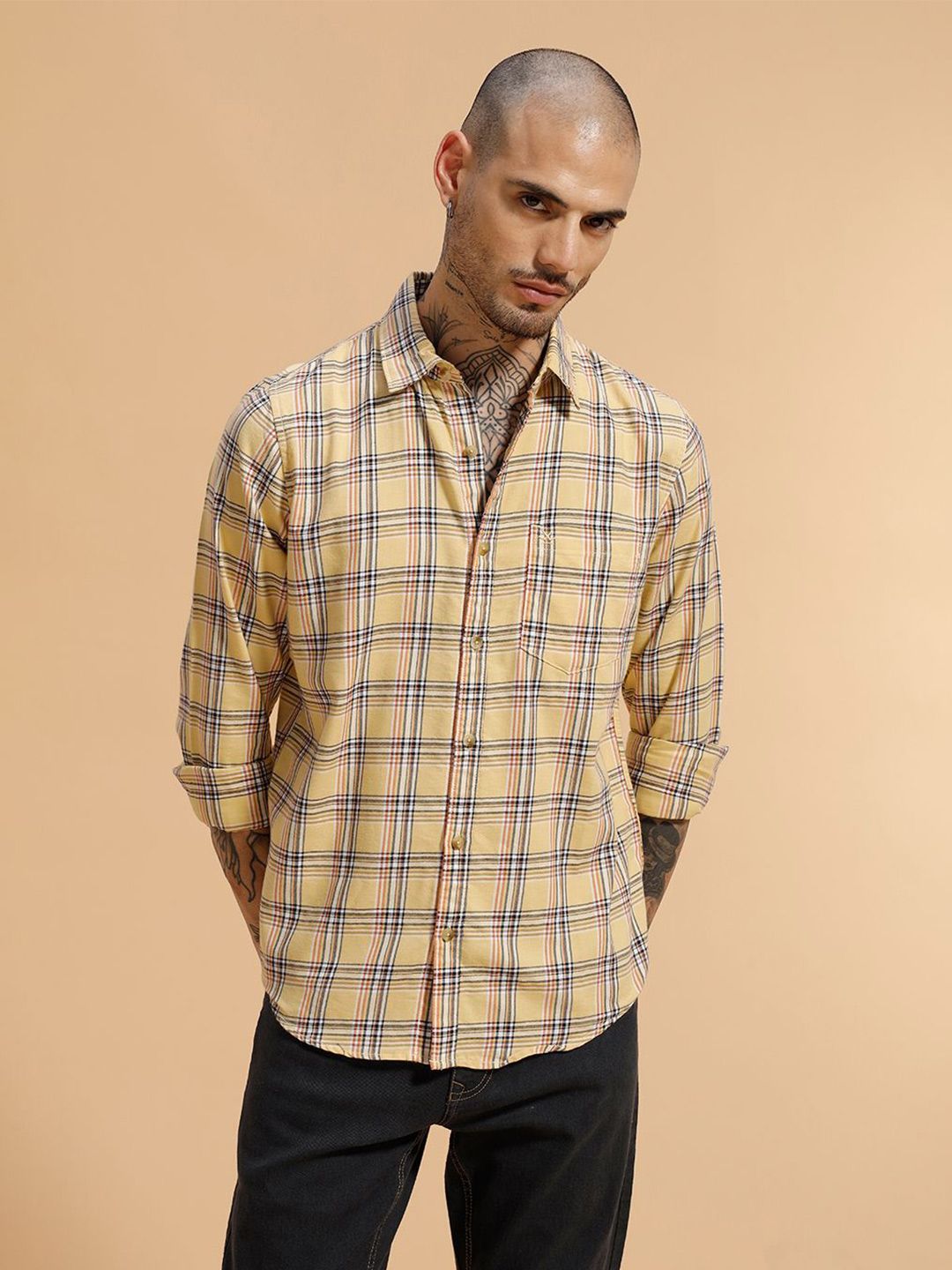 WROGN Comfort Tartan Checks Checked Casual Shirt