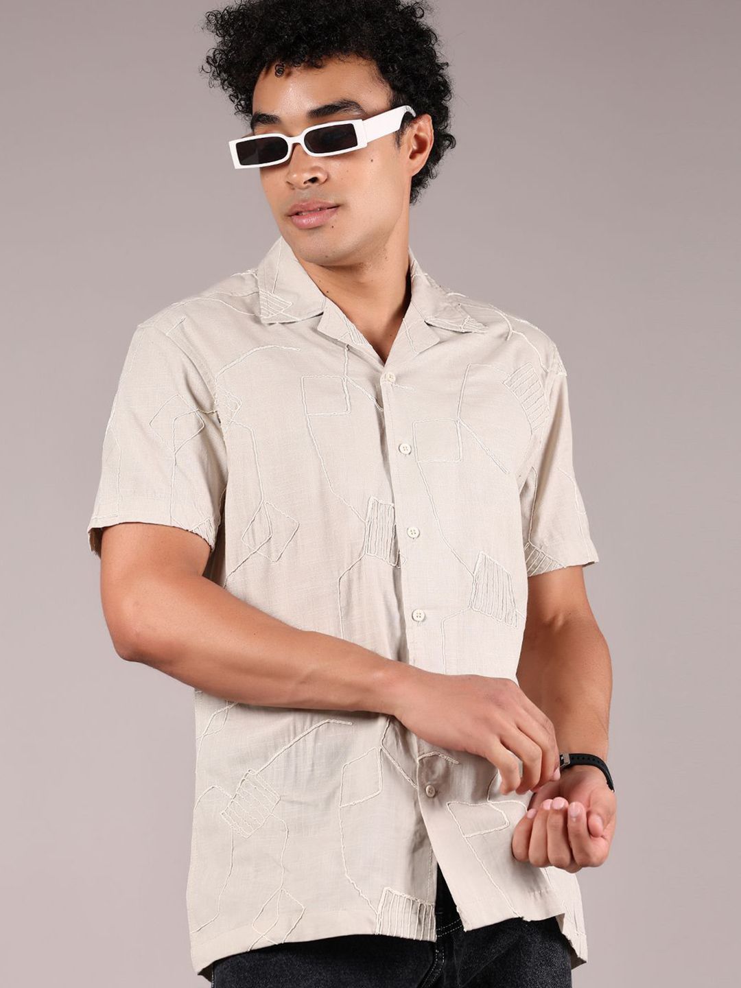 LIMEROAD LIMEROAD Self Design Lapel Collar Casual Shirt