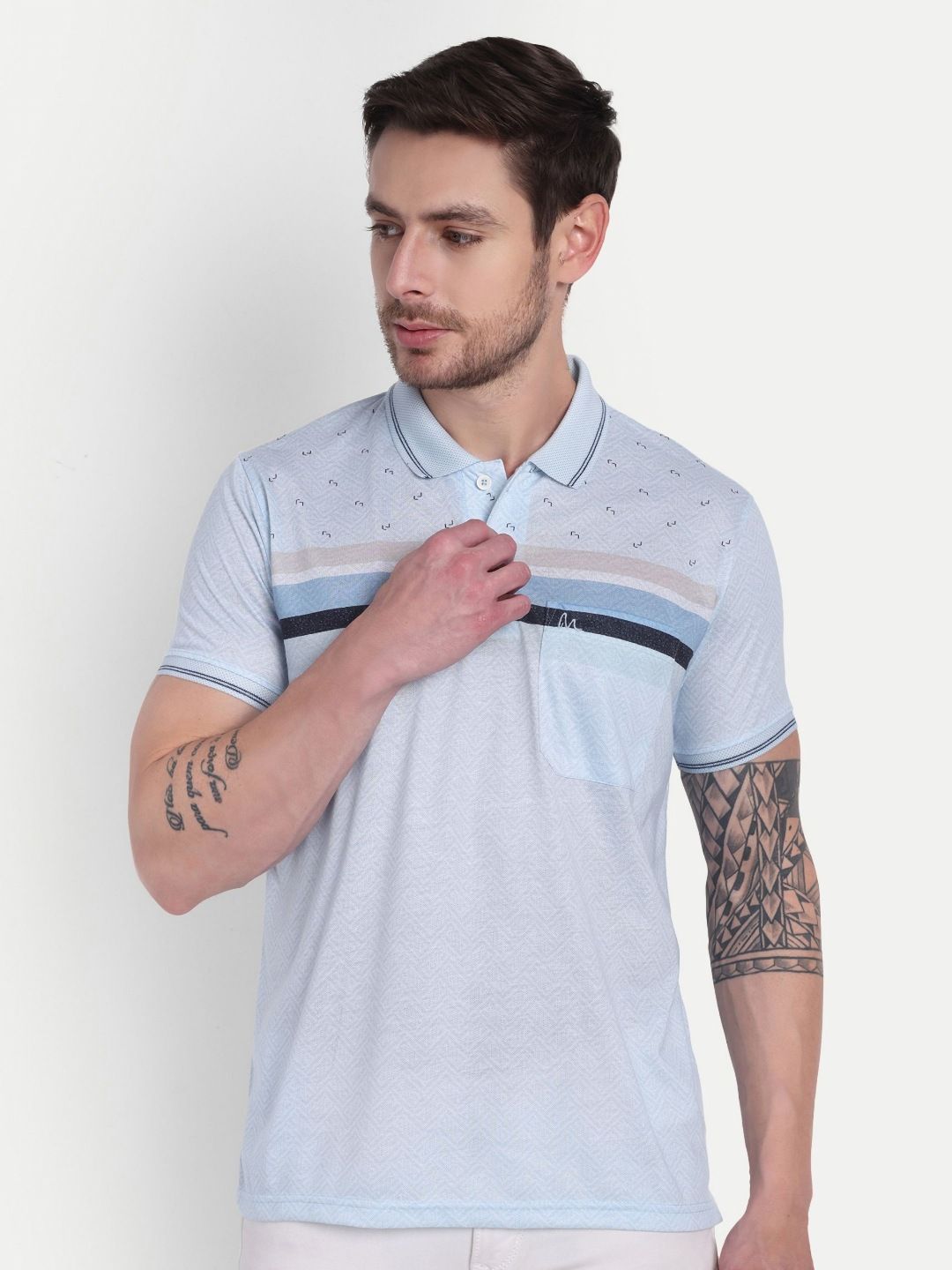 HAUTEMODA Printed Pure Cotton Polo Collar T-shirt