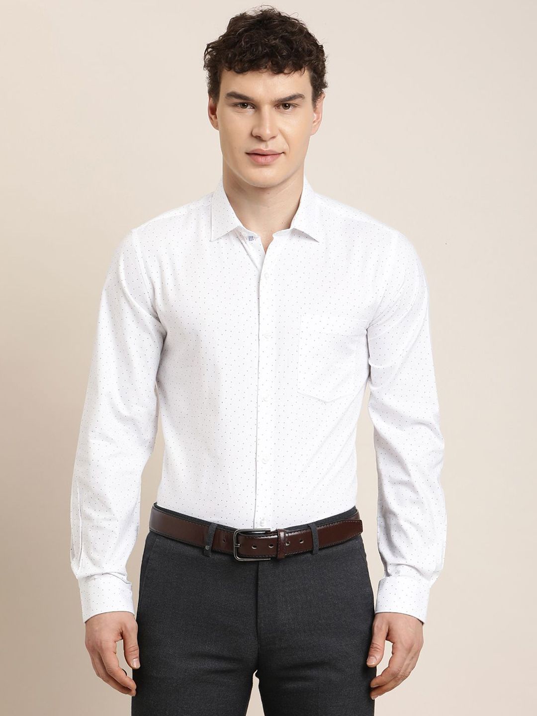 Turtle Spread Collar Long Sleeves Pure Cotton Classic Slim Fit Formal Shirt