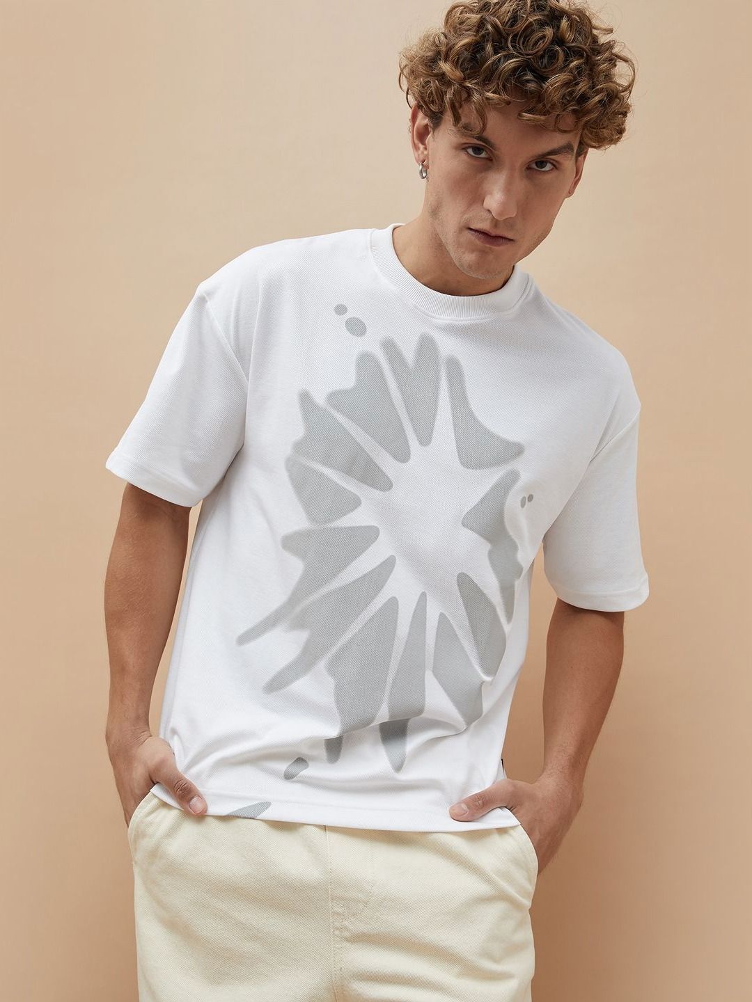 Bossini Graphic Printed Drop-Shoulder Sleeves Cotton T-shirt