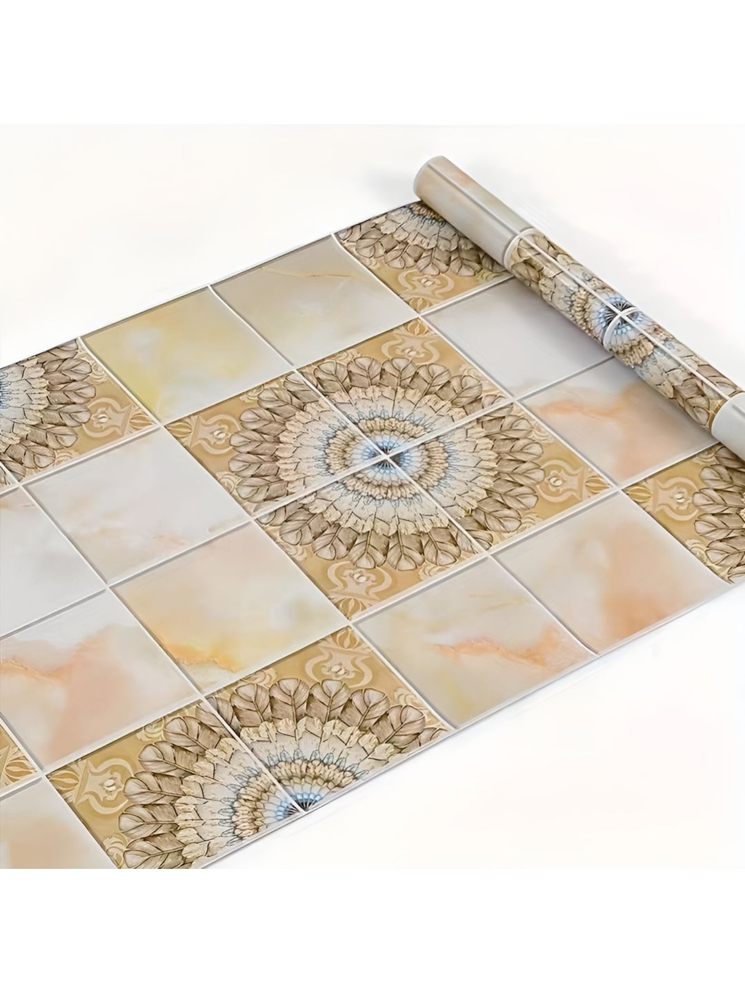 INDIAN ROYALS INDIAN ROYALS Gold & White Printed Square Mabel Tile Design Waterproof Wallpaper