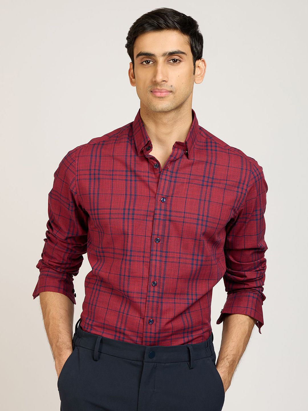 PB & J Tartan Checks Checked Spread Collar Cotton Shirt