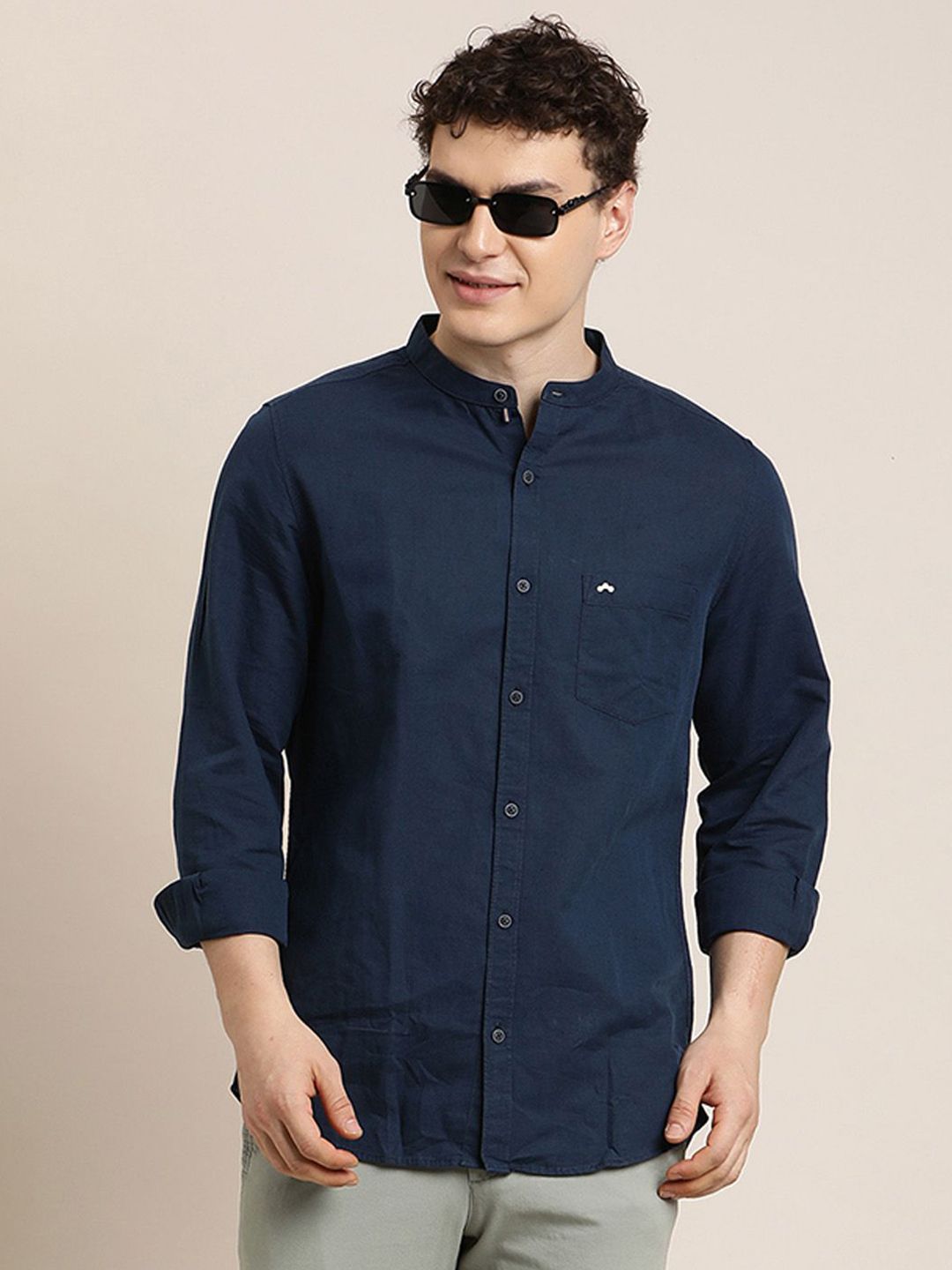 Buy Turtle Band Collar Long Sleeves Mandarin Collar Relaxed Slim