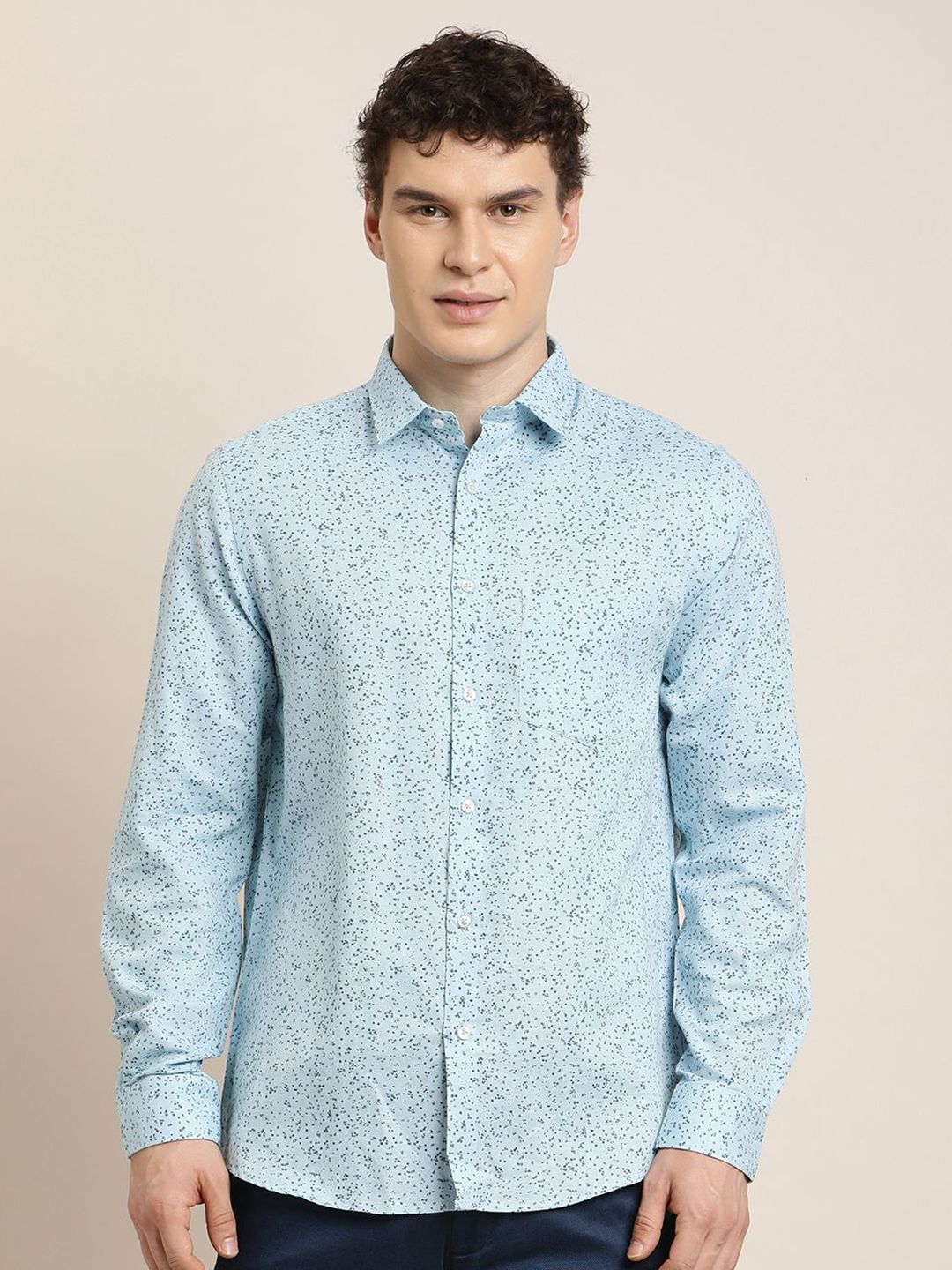 Turtle Classic Micro Ditsy Printed Slim Fit Cotton Linen Formal Shirt