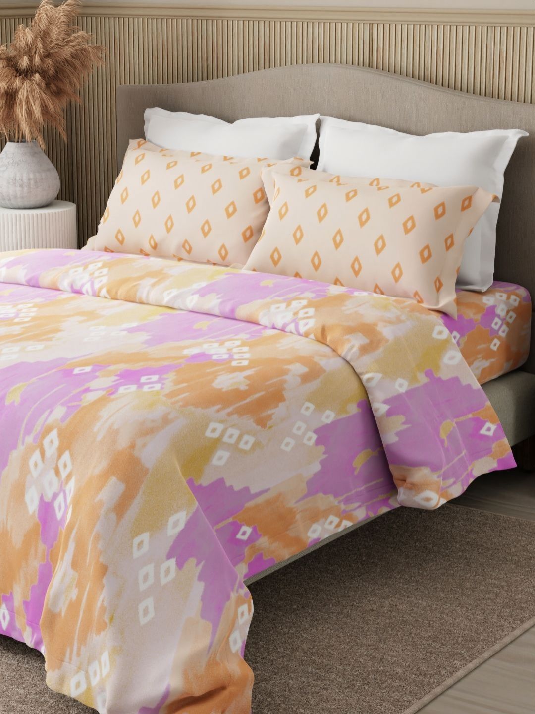 Boutique Living India Boutique Living India Embrace Purple Printed Cotton 152TC Queen Bedsheet Set 2.54m x 2.24m