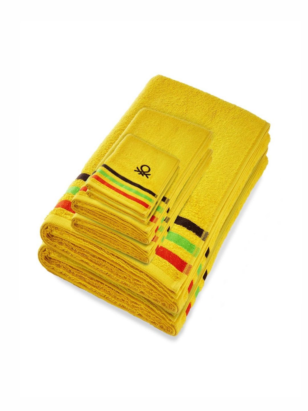 United Colors of Benetton Yellow & Green 6 Pieces Striped Cotton 450 GSM Towel Set