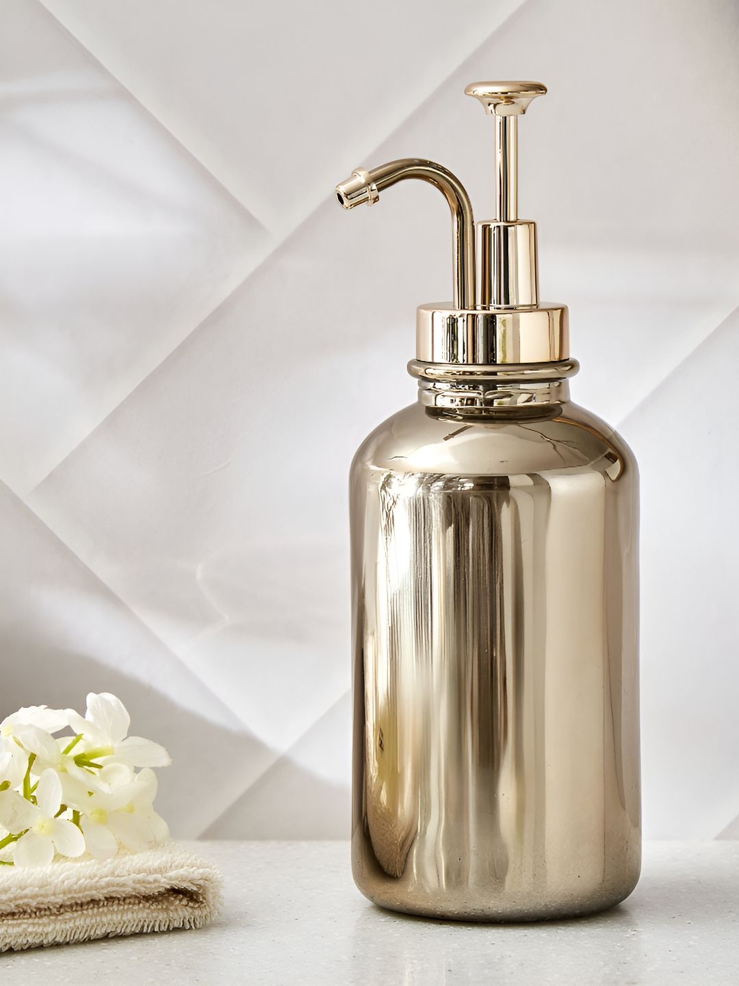 Home Centre Gold-Toned Solid Metal Soap Dispenser