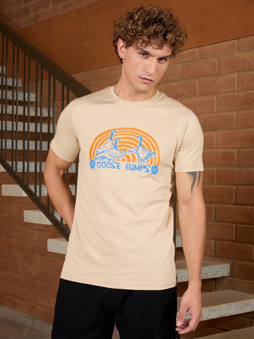 WROGN Graphic Printed Round Neck Cotton Slim Fit T-shirt