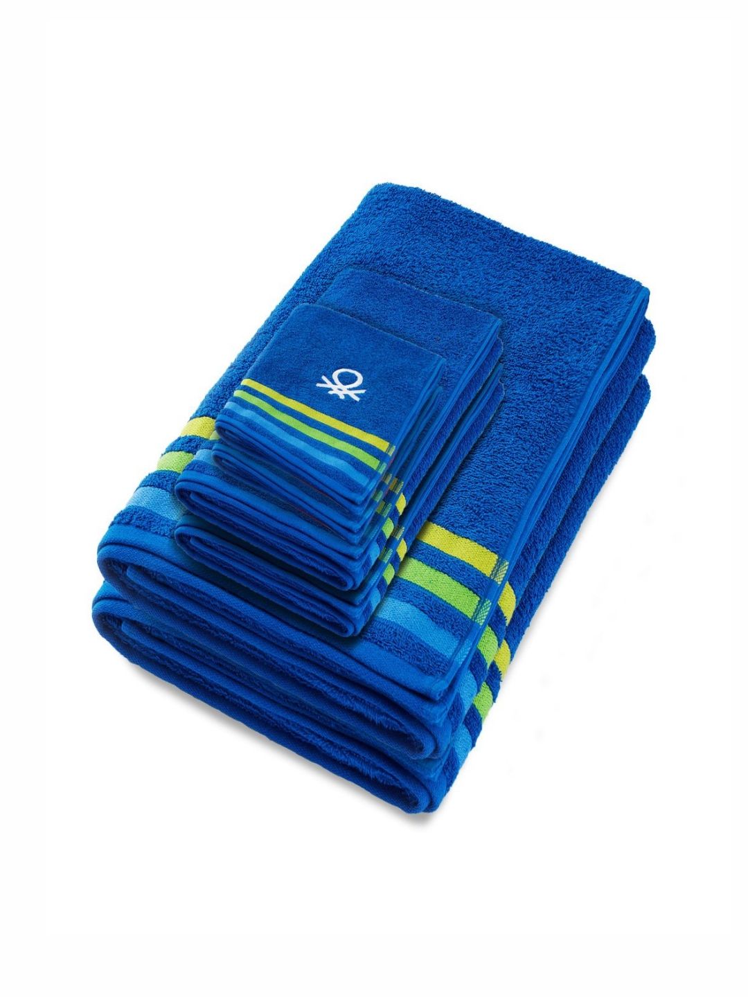 United Colors of Benetton Blue & Green 6 Pieces Striped Cotton 450 GSM Towel Set