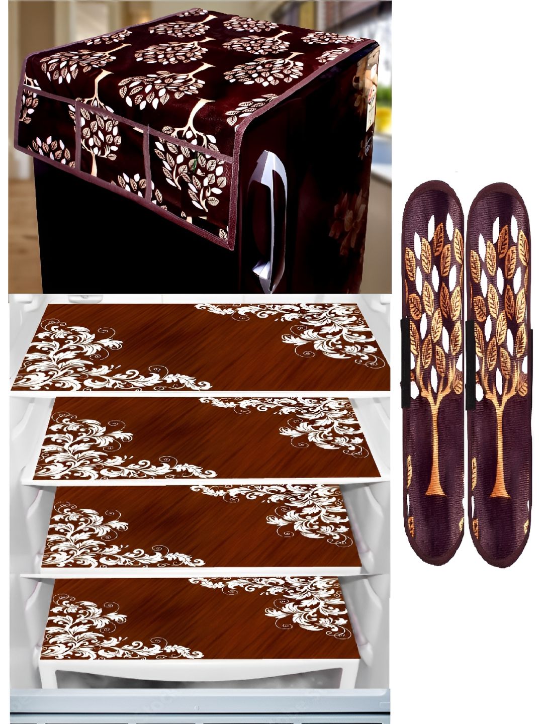 Aura 7-Pcs Printed Fridge Top Cover With Handle Covers & Mats