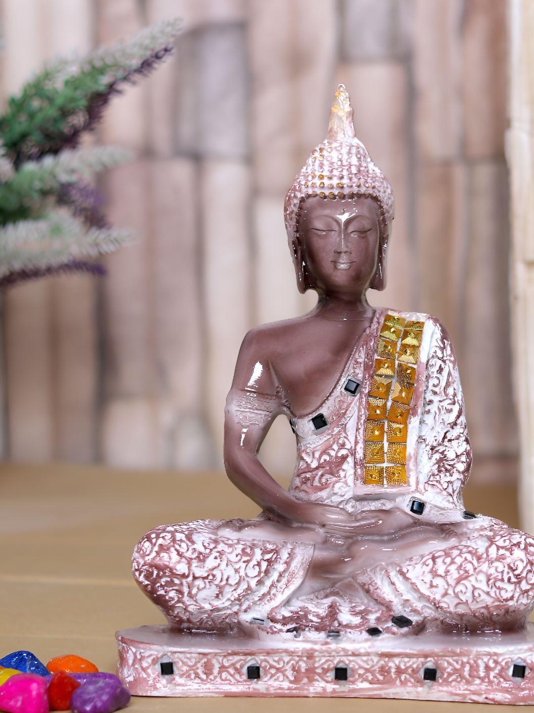 Aura Mediation Lord Buddha Brown Marble Natural Living Room Medium Showpiece - 6.3 Inches