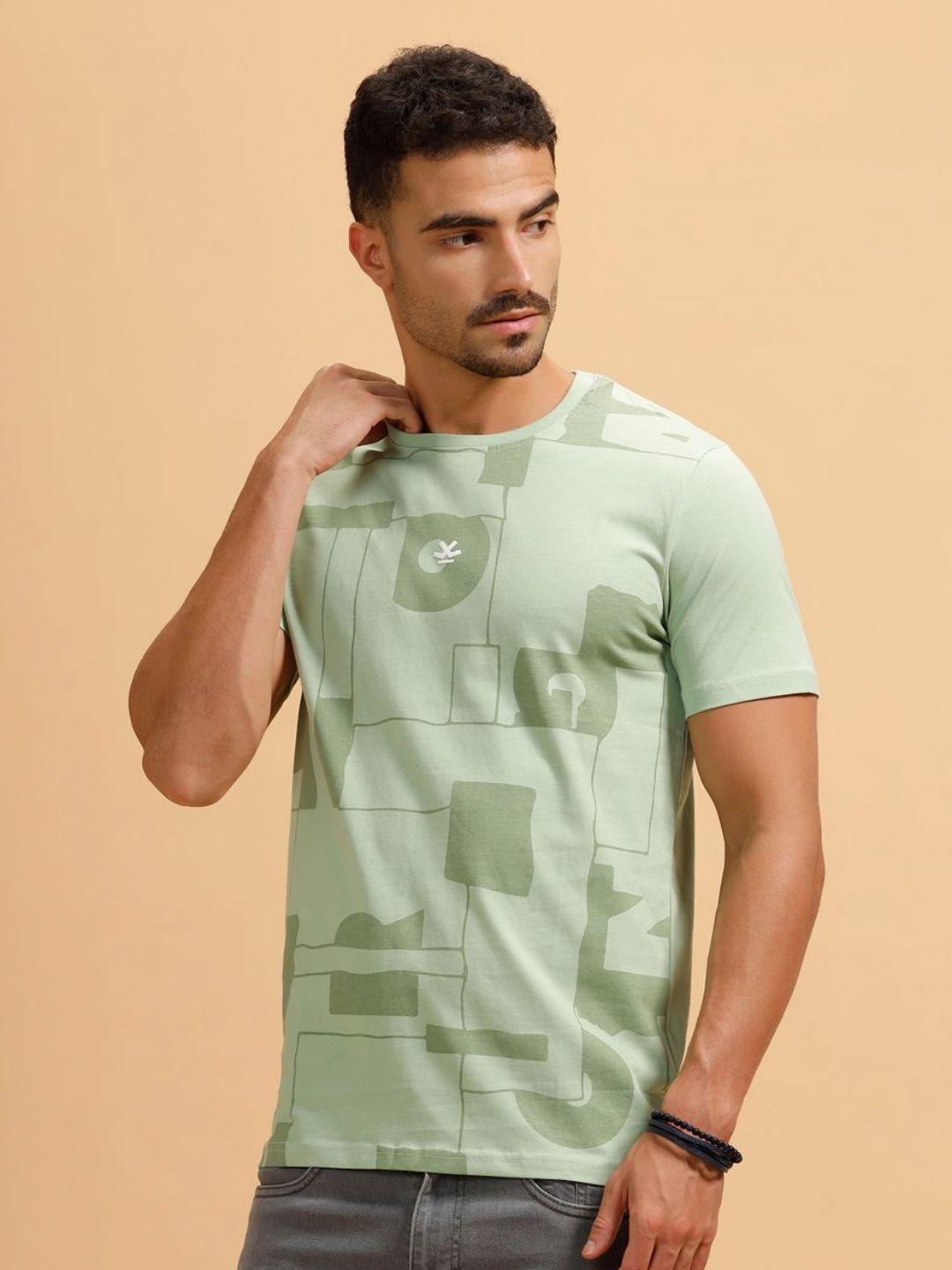 WROGN Abstract Printed Round Neck Cotton Oversized T-shirt