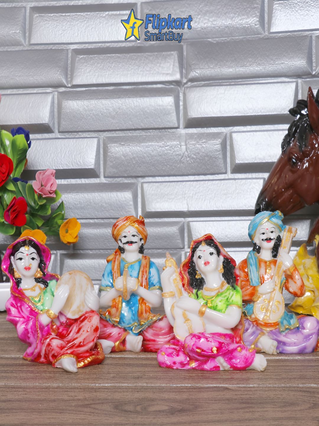 Aura Rajasthani Musician White & Pink 4 Pieces Figurine Showpieces