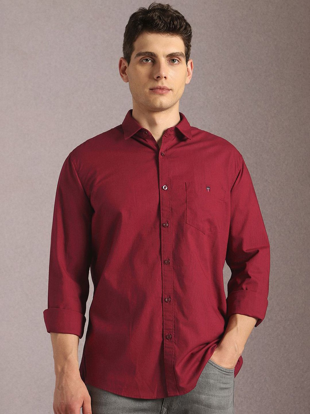 Louis Philippe Jeans Louis Philippe Jeans Spread Collar Cotton Slim Fit Shirt
