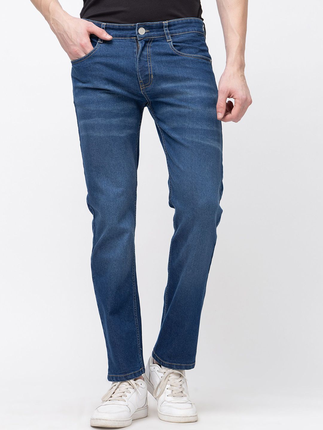 7OUNCE Men Slim Fit Mid-Rise Light Fade Stretchable Cotton Jeans