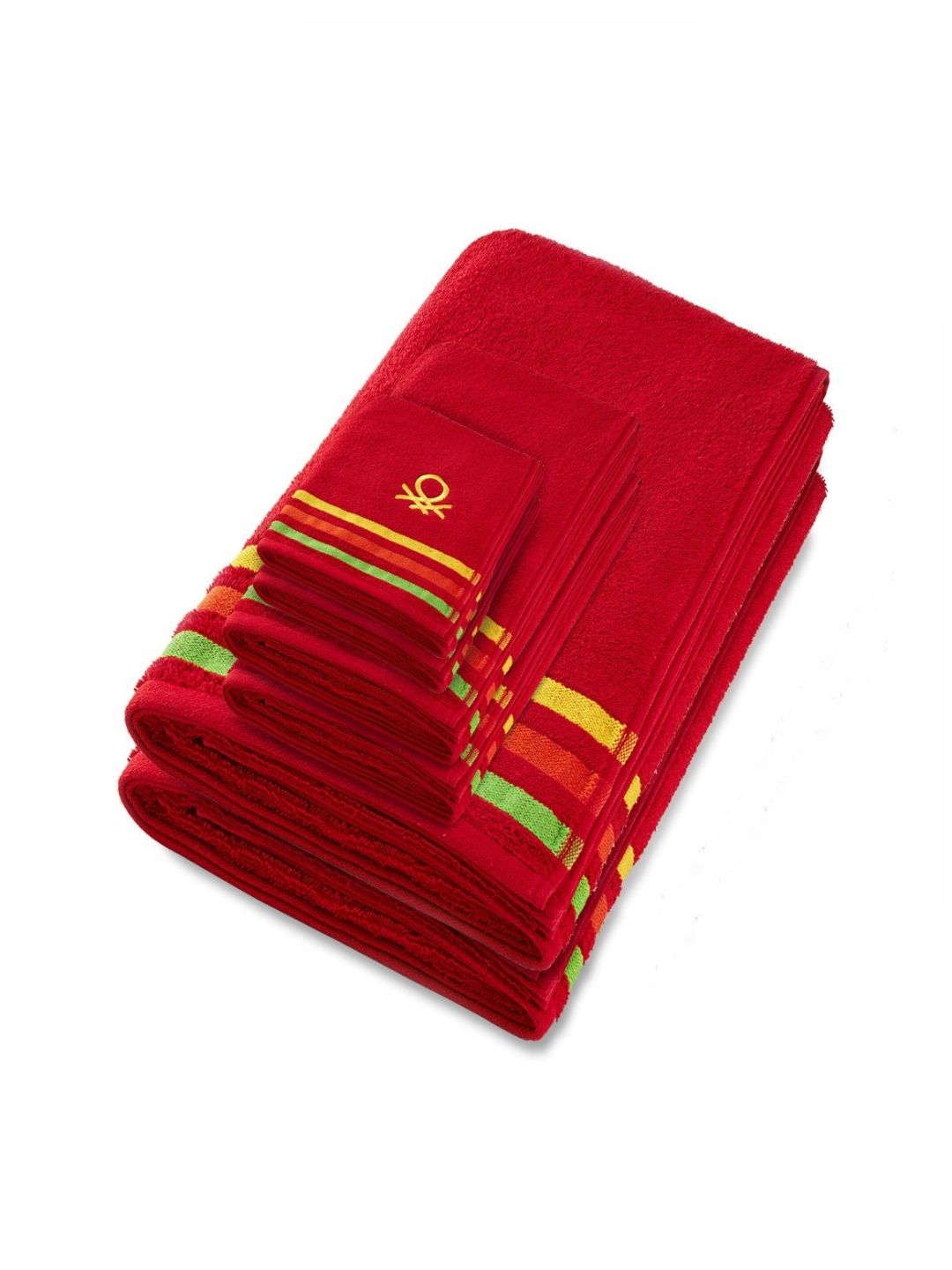United Colors of Benetton Red & Yellow Striped Cotton 450 GSM Towel Set
