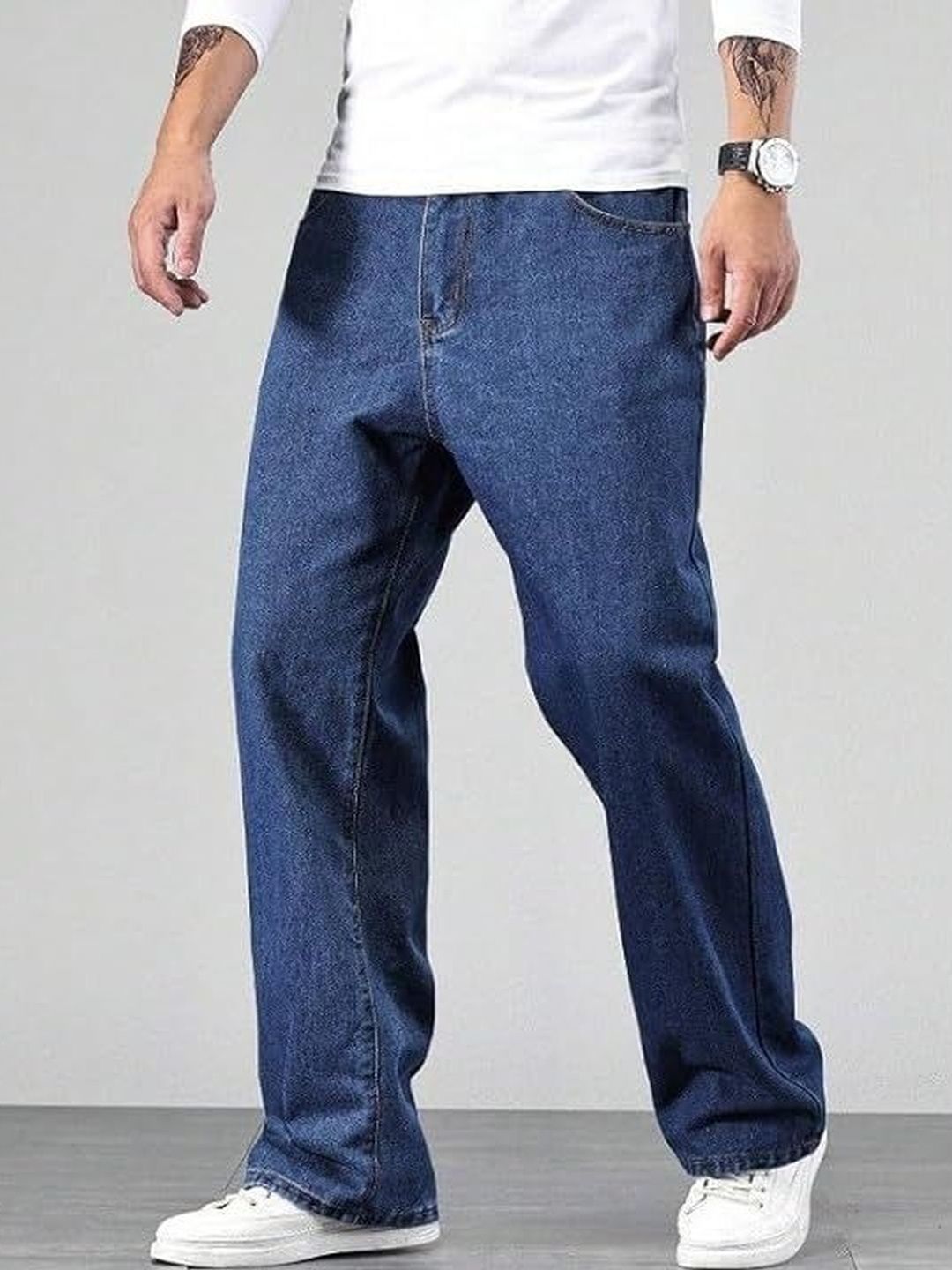 Niffar Fashion Men Wide Leg Mid-Rise Applique Jeans