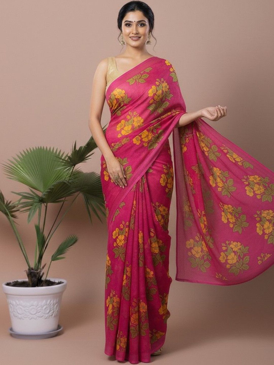 yashvi fab Floral Pure Cotton Handloom Block Print Saree