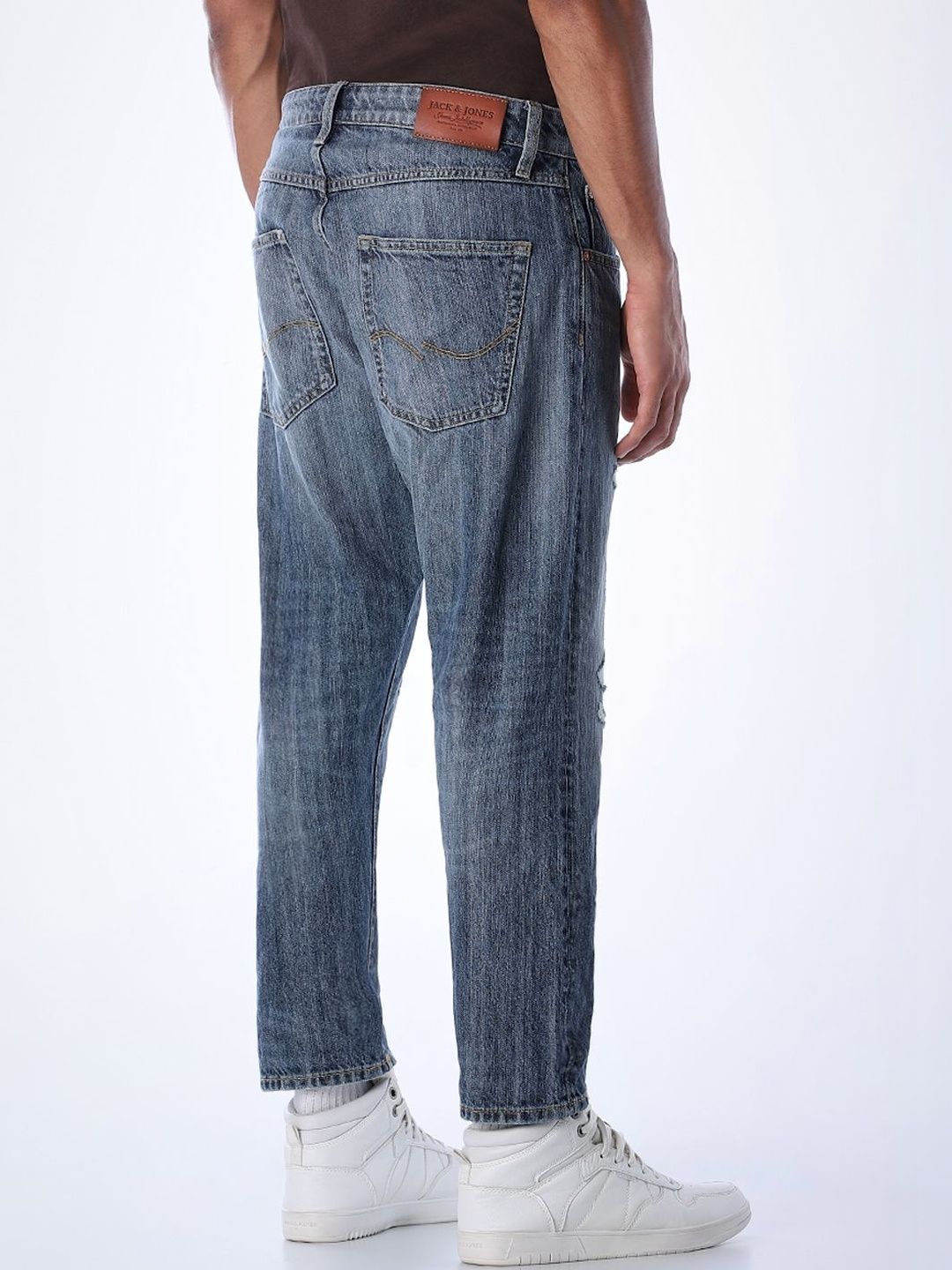 Tapered Fit Low-Rise Mildly Distressed Light Fade Jeans