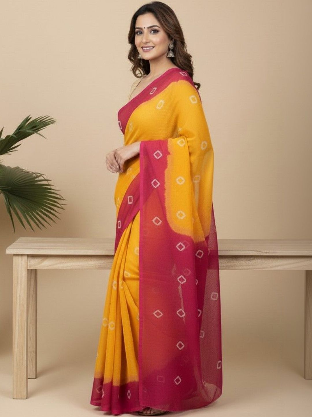 yashvi fab Bandhani Pure Cotton Handloom Bandhani Saree