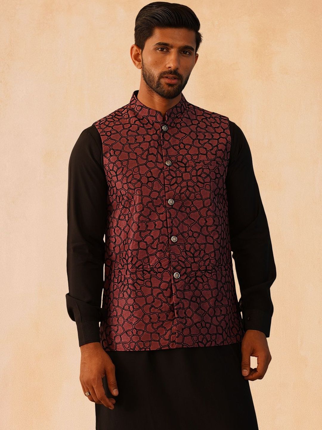 Jompers Satin Embroidered Nehru Jackets