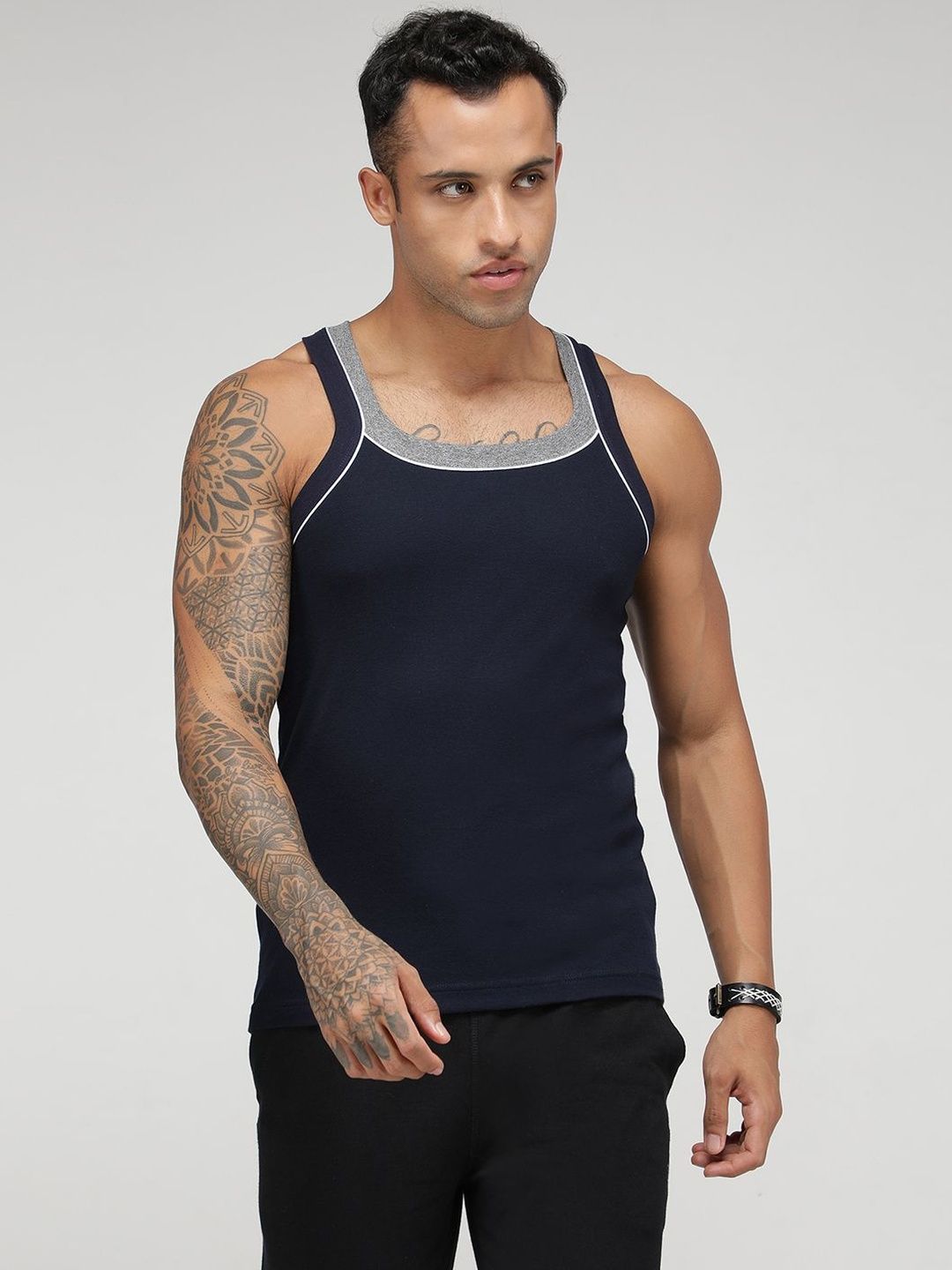 MACHO Pack Of 2 Assorted Super Combed  Cotton Gym Vests