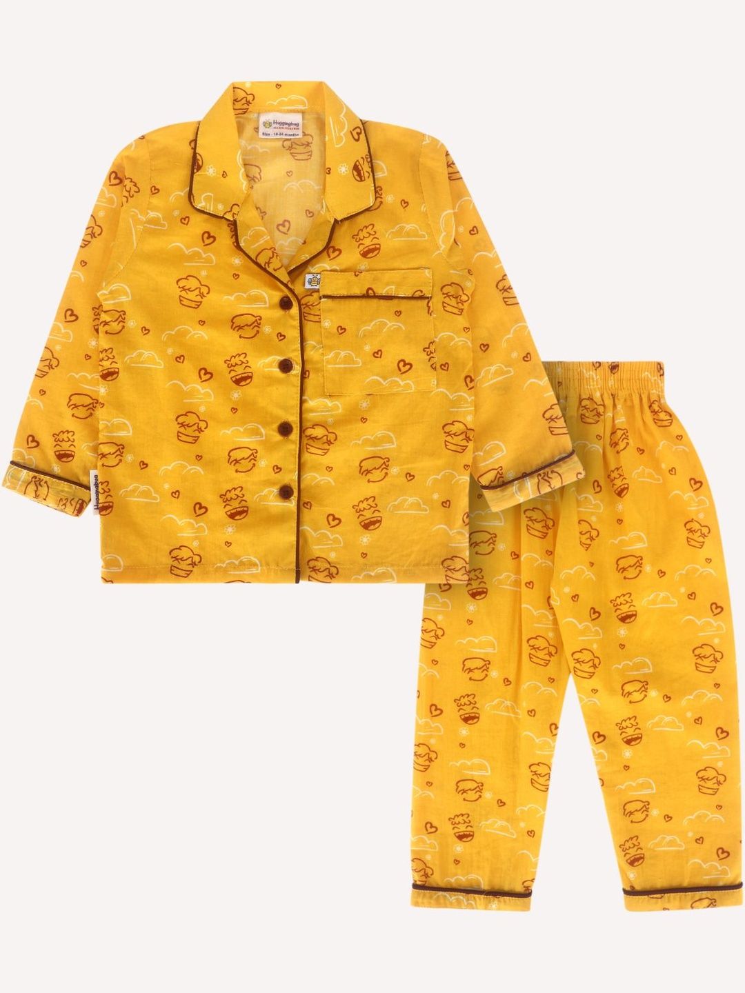 Huggingbug Unisex Kids Printed Pure Cotton Shirt With Pyjamas
