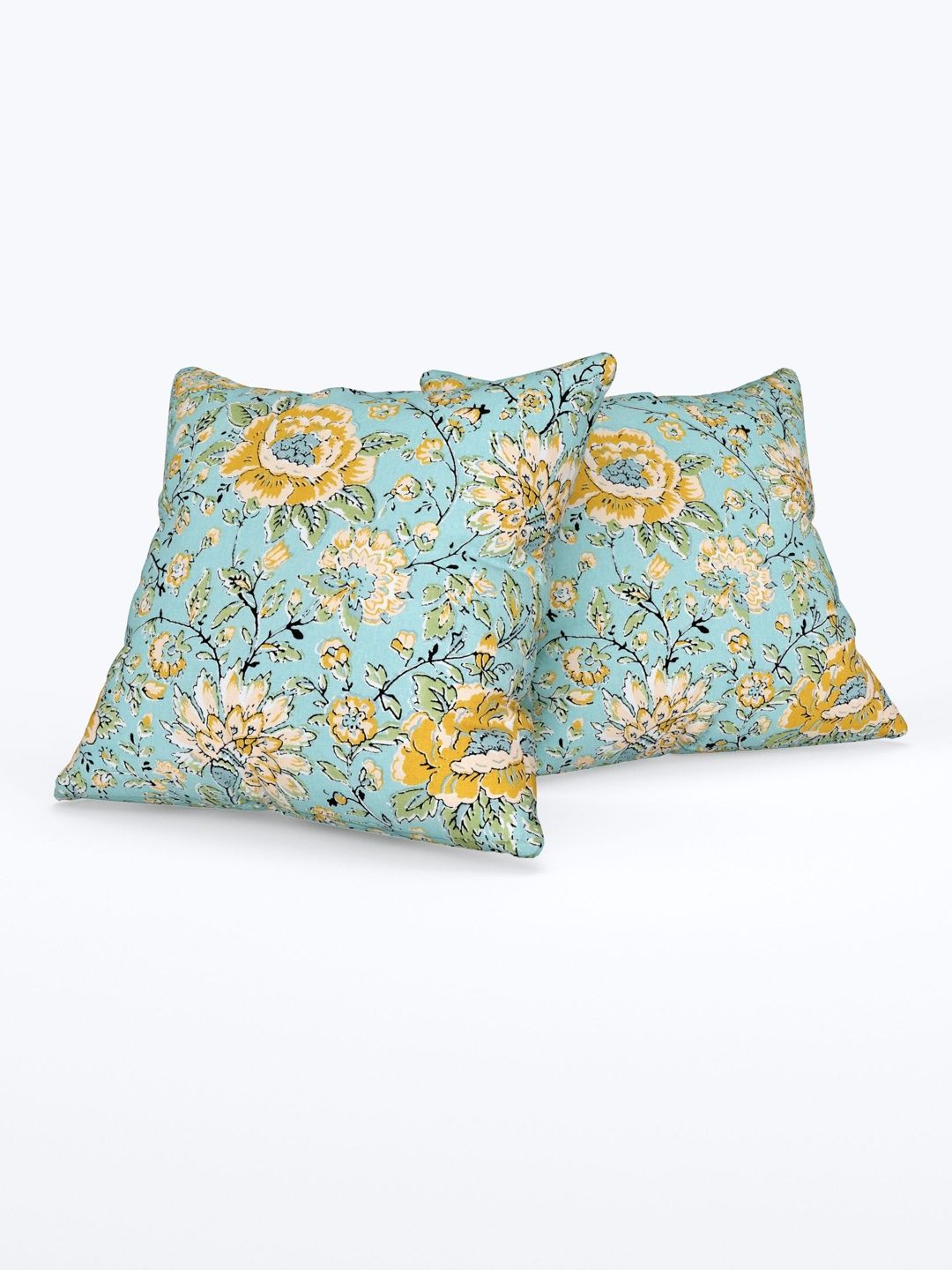 Texstylers Yellow Set of 2 Floral Square Cushion Covers