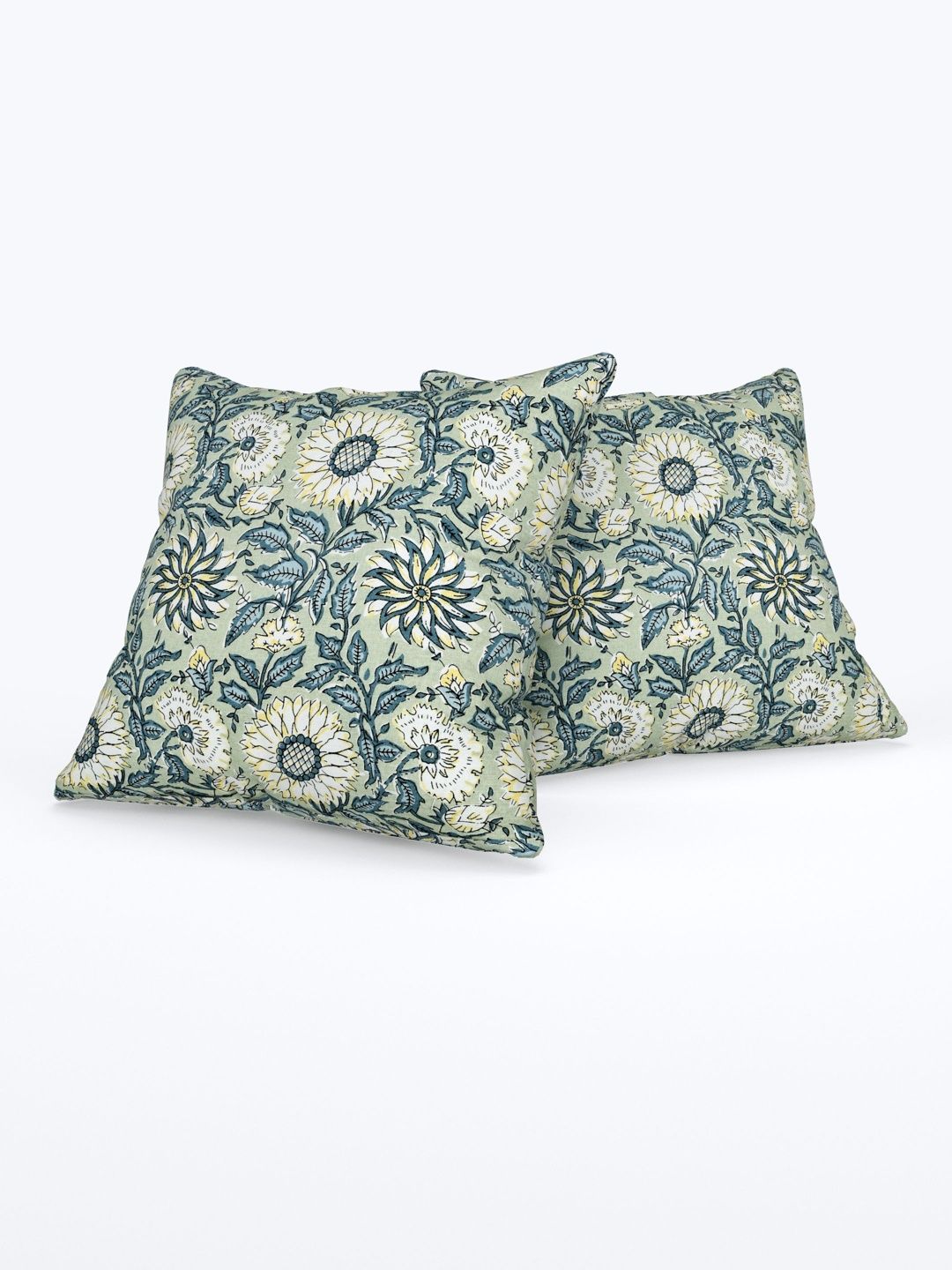 Texstylers Green Set of 2 Floral Square Cushion Covers