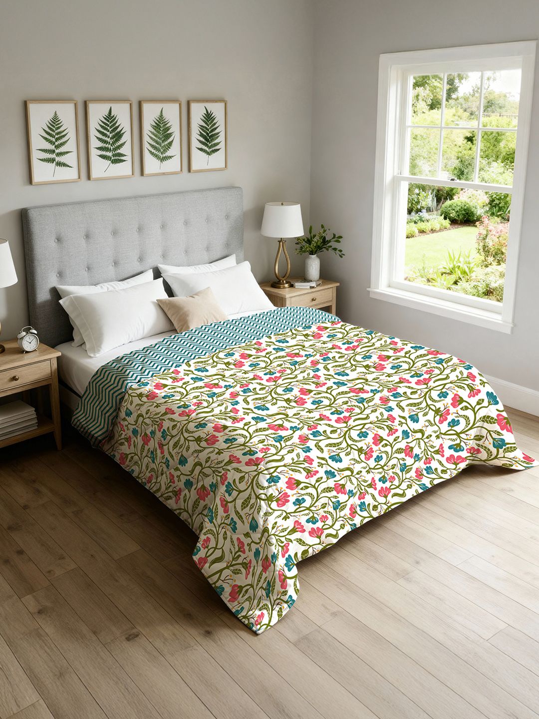 URBAN SPACE URBAN SPACE Pink & White Floral Printed AC Room 300 GSM Reversible Single Bed Blanket