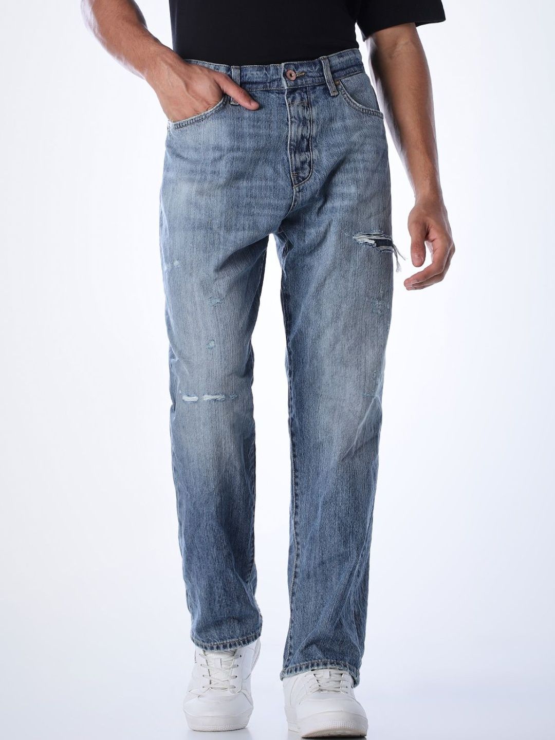 Wide Leg High-Rise Mildly Distressed Light Fade Jeans