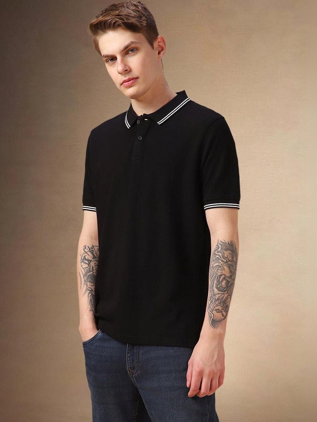 TIGER SNAKE Men Polo Collar Short Sleeves T-shirt
