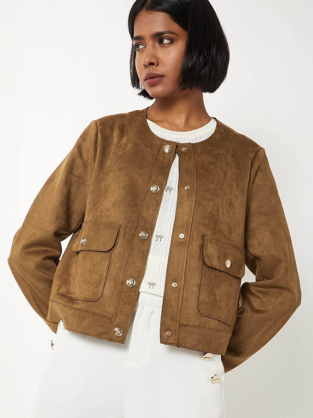 max Women Knitted and Woven Jacket
