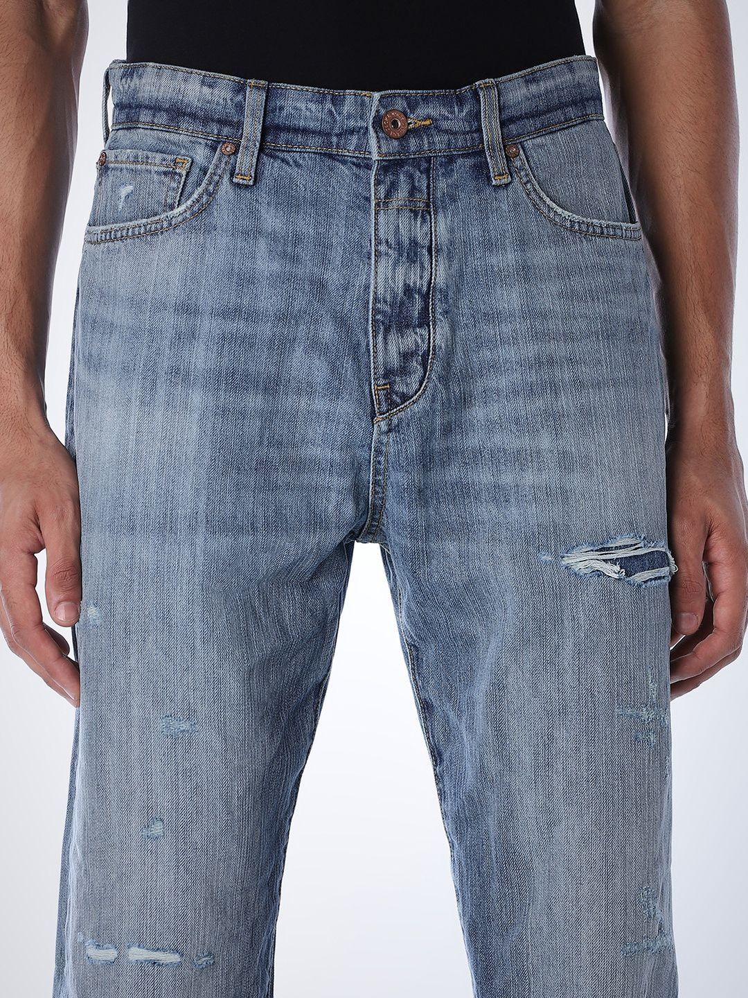 Wide Leg High-Rise Mildly Distressed Light Fade Jeans