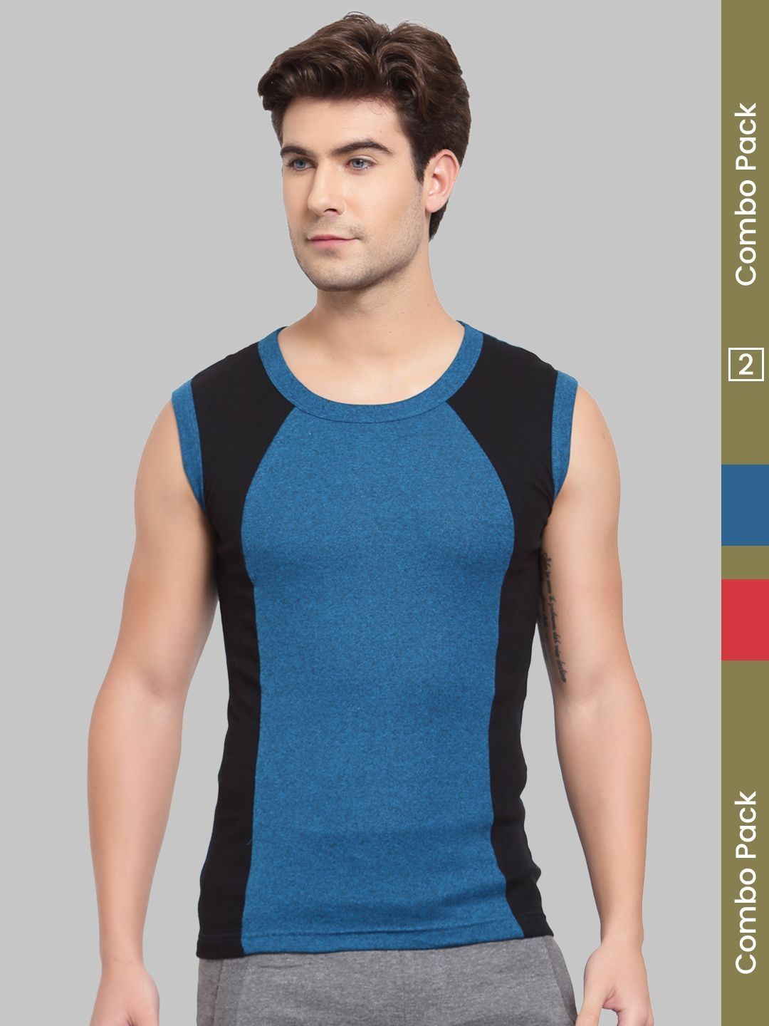 MACHO Sporto Pack Of 2 Pure Cotton Assorted Gym Vest
