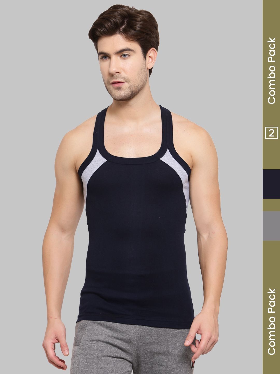MACHO Pack Of 2 Assorted Super Combed  Cotton Gym Vests
