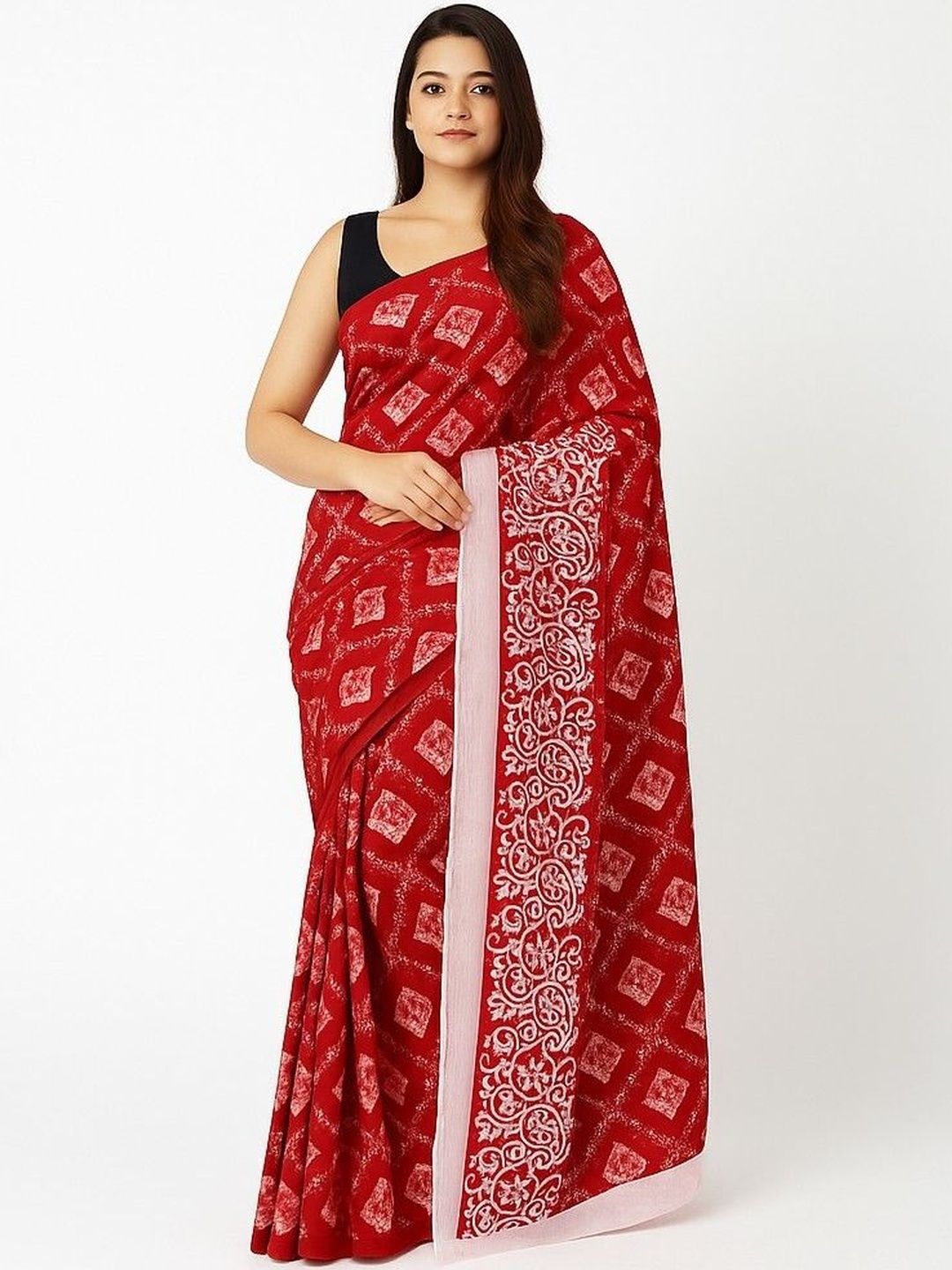 yashvi fab Ethnic Motifs Pure Cotton Handloom Block Print Saree
