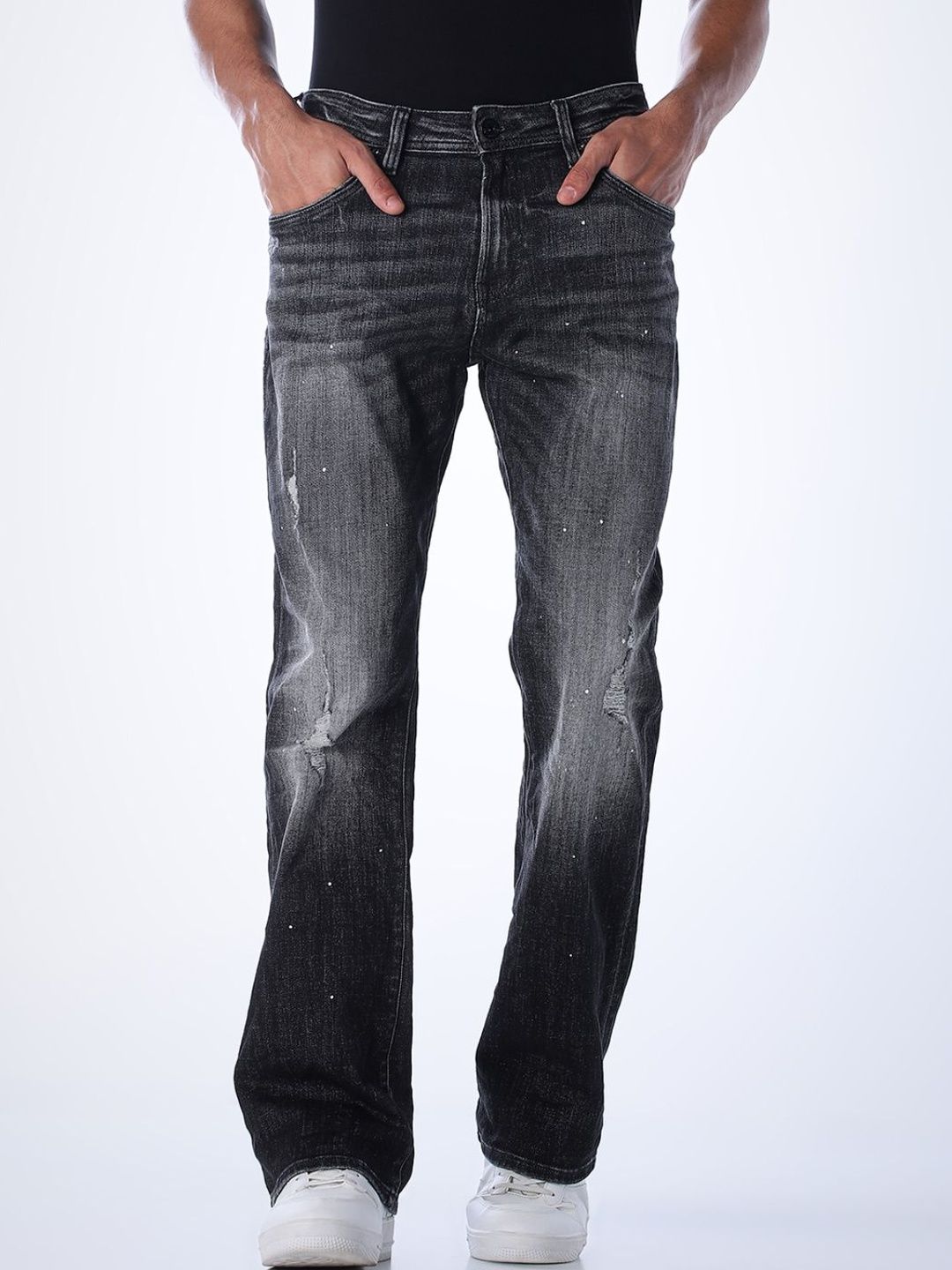 Bootcut Low-Rise Mildly Distressed Light Fade Stretchable Jeans