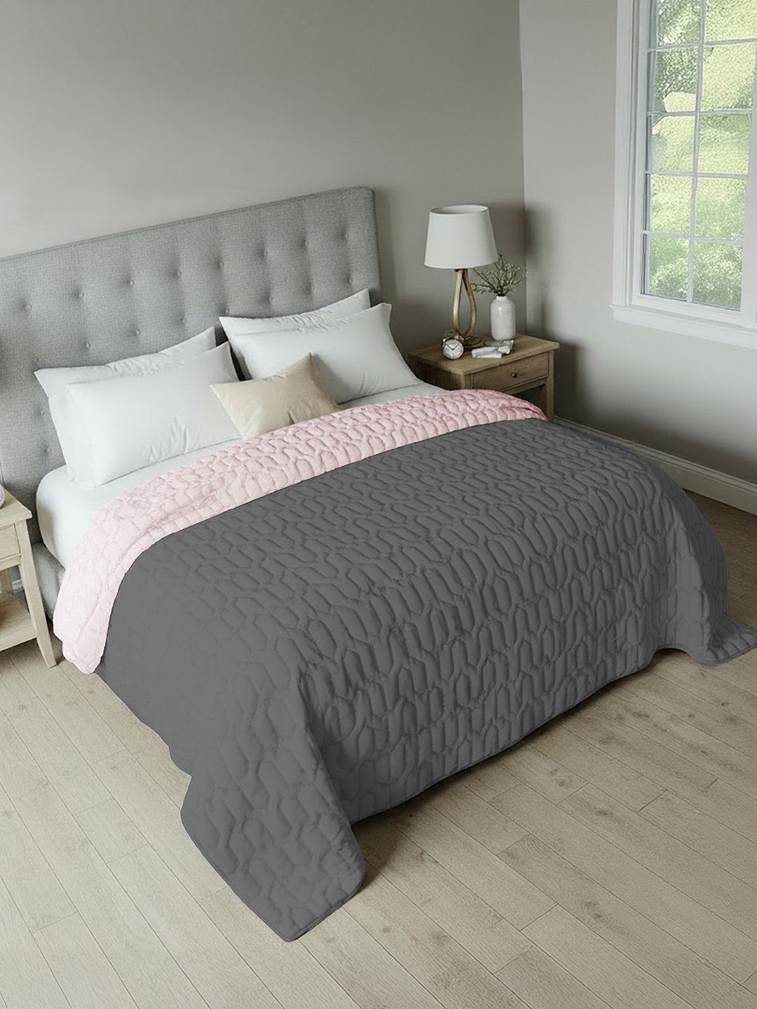 URBAN SPACE Grey & Purple Microfiber Summer AC Room Double Bed Blanket