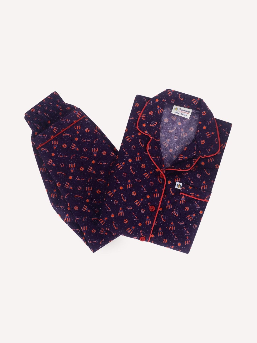 Huggingbug Unisex Kids Printed Pure Cotton Shirt With Pyjamas