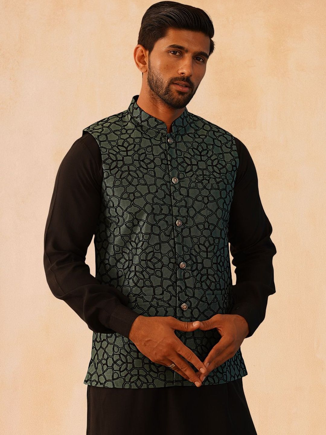 Jompers Satin Embroidered Nehru Jackets